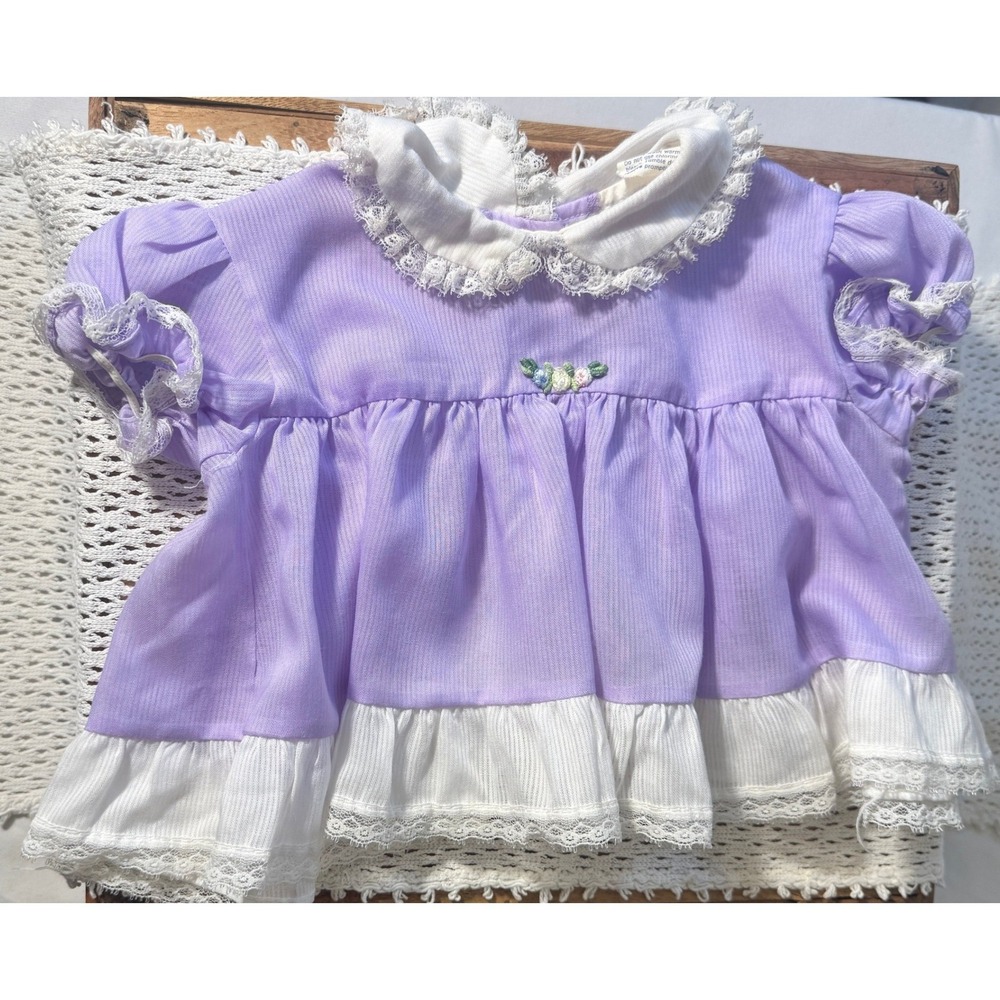 Vintage Baby Dress 18M Lavender Lace Floral Embroidered Cottagecore